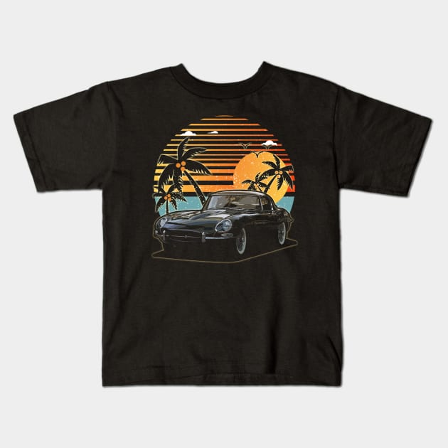 Jaguar XK-E 1961 car sunset Kids T-Shirt by JocelynnBaxter